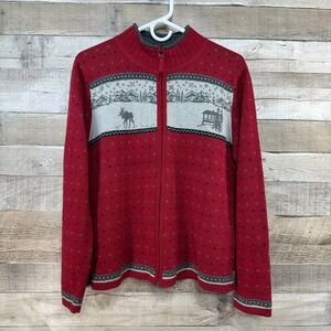 Woolrich Womens Red Deer Cabin Full‎ Zip Fleece Lined Mock Neck Sweater Size L